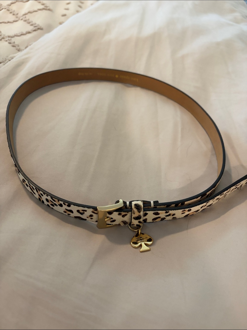 kate spade Leopard-Print Slim Leather Belt with Gold Spade Charm